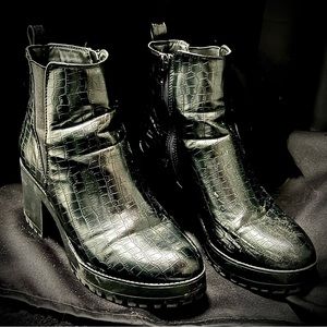 Public Desire Black Faux Croc Heeled Boots